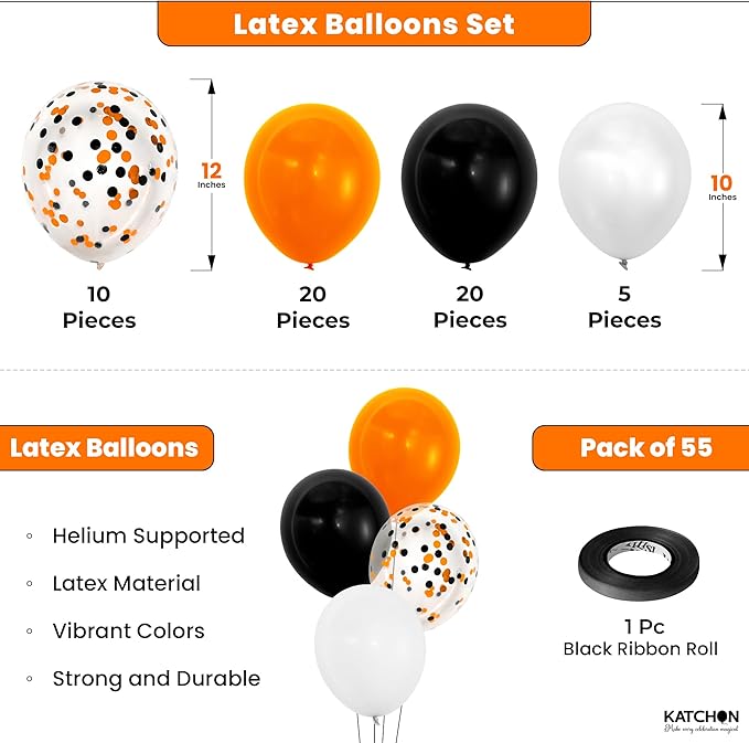 KatchOn, Halloween Balloons Arch Kit - Pack of 56 | Orange and Black Balloons for Halloween Decorations | Latex Balloon for Basketball Birthday Party Decorations | Orange and Black Party Decorations