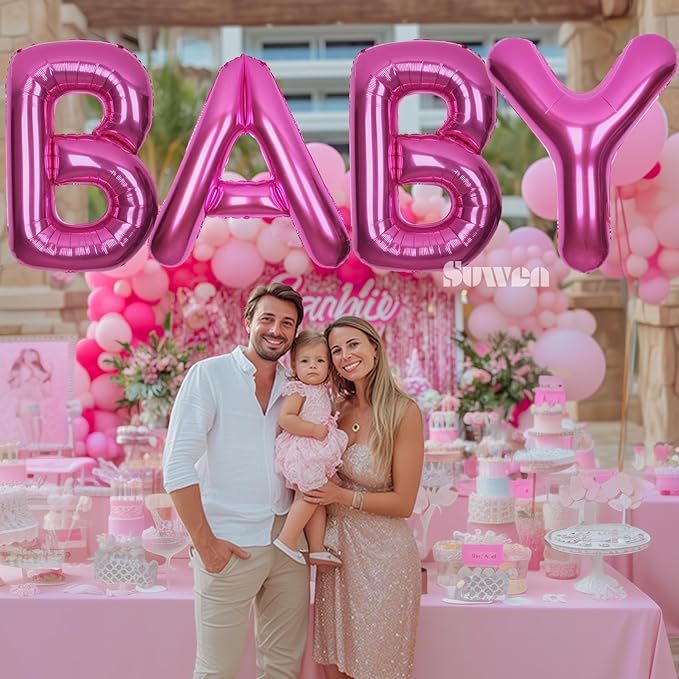 SUWEN 40 Inch Hot Pink Large S Letter Balloons Big Foil Helium Letter Balloons A-Z Jumbo Mylar Happy Birthday Party Decorations for Woman Anniversary Party Supplies