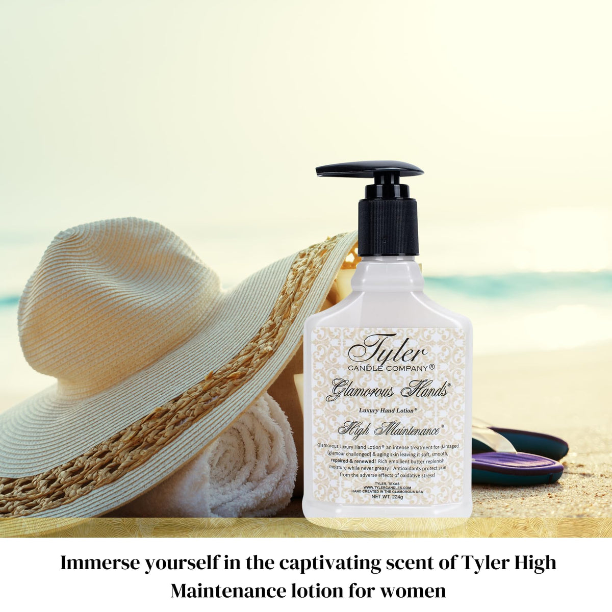 Worldwide Nutrition Bundle: Tyler High Maintenance Hand Lotion - Scented and Small Hand Cream For Dry Hands - 8 Oz Travel Size Luxury Hand Moisturizer and Multi-Purpose Key Chain