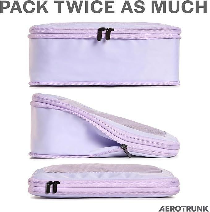 Aerotrunk Compression Packing Cubes for Travel - Luggage Organizer Bags - Double Zipper Packing Cubes for Suitcases (12-Pack, Purple)
