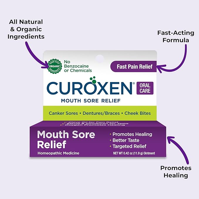 CUROXEN Mouth Sore Gel, Natural Relief for Inside Mouth Sores with Olive Oil, Calendula, and Clove – 0.42 oz