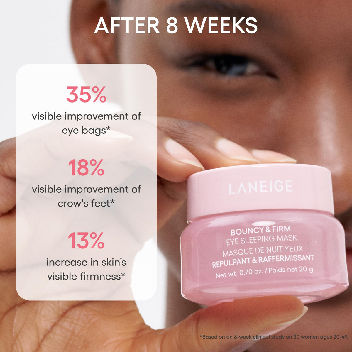 LANEIGE Bouncy & Firm Eye Sleeping Mask: Depuff and Firm with Peony & Collagen Complex, Ceramide, & 5D Hyaluronic Acid