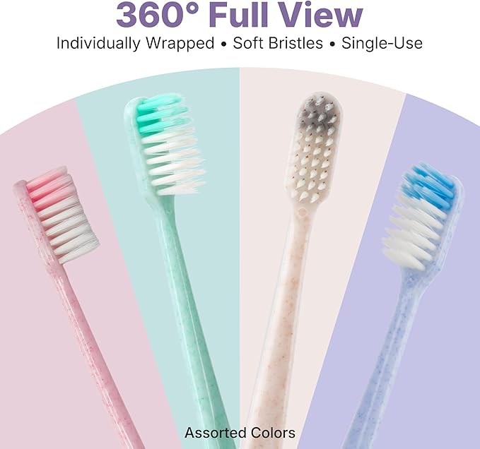 480-Pack Disposable Toothbrushes Individually Wrapped, Soft PBT Bristle Bulk Portable Travel Toothbrushes for Adults & Kids, Guest Bathroom, Hotel, Camping, Donation - 4 Gemstone Colors