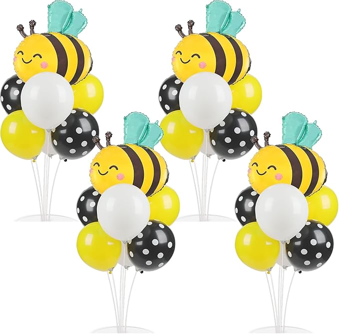 4 Sets Bee Baby Shower Party Balloons Stand Kit With Bumble Bee Foil Balloons Yellow Black White Honey Party Balloon Centerpiece for Tables for Gender Reveal Sweet As CanBee Birthday Decorations