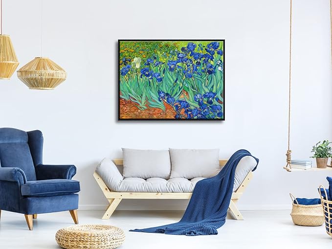 Wieco Art Framed Wall Art Irises by Van Gogh Famous Flowers Oil Paintings Reproduction Large Canvas Prints Modern Canvas Prints Artwork Pictures on Canvas for Wall Decor Black Frame