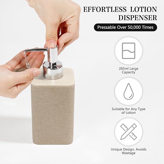Bathroom Accessories Set, 4 Pcs Bathroom Accessory Set, Soap Dispenser, Toothbrush Holder, Qtip Holder Set, Bathroom Sets Complete, Bathroom Sink Set for Modern Home, Beige