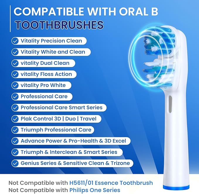 Replacement Brush Heads Compatible with Oral B- Double Clean Design, Double Clean Brush Heads, Compatible with Braun Oral-B Dual Clean Electric Toothbrush (16-Pack)