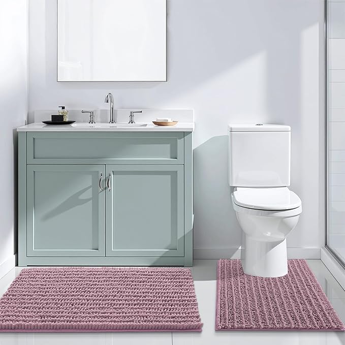 Arotive Luxury Chenille Bathroom Rug Mat, Extra Soft Thick Absorbent Shaggy Bath Rugs, Non-Slip Machine Wash Dry, Plush Bath Mats for Bathroom, Shower and Tub, 36x24, Deep Plum
