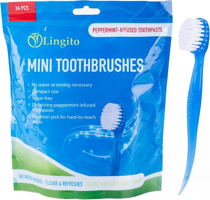 Bulk 36-Pack Mini Toothbrush Set - Prepasted, Hard Bristles with Individually Wrapped Disposable Toothbrush