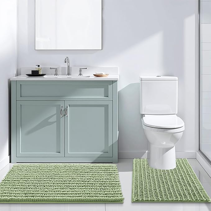 Arotive Luxury Chenille Bathroom Rug Mat, Extra Soft Thick Absorbent Shaggy Bath Rugs, Non-Slip Machine Wash Dry, Plush Bath Mats for Bathroom, Shower and Tub, 47x32, Sage Green