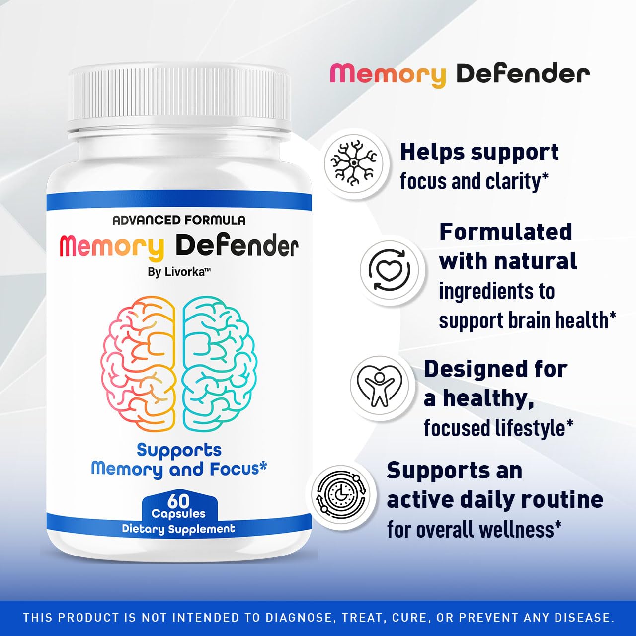 (3 Pack) Memory Defender Capsules, MemoryDefender Advanced Brain Support Pills, All Natural Premium Supplement, Memorydefender Maximum Strength Multivitamin Daily Wellness, 180 Capsules for 3 Months