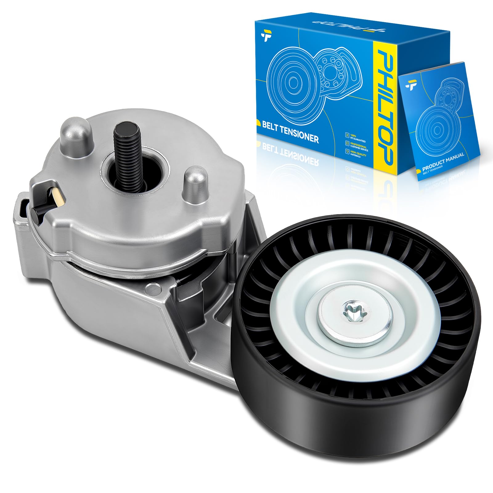 PHILTOP Belt Tensioner Assembly with Pulley for Grand Cherokee 1999-2004 4.0L, Wrangler 2000-2006 4.0L, Timing Belt OE # 4854089