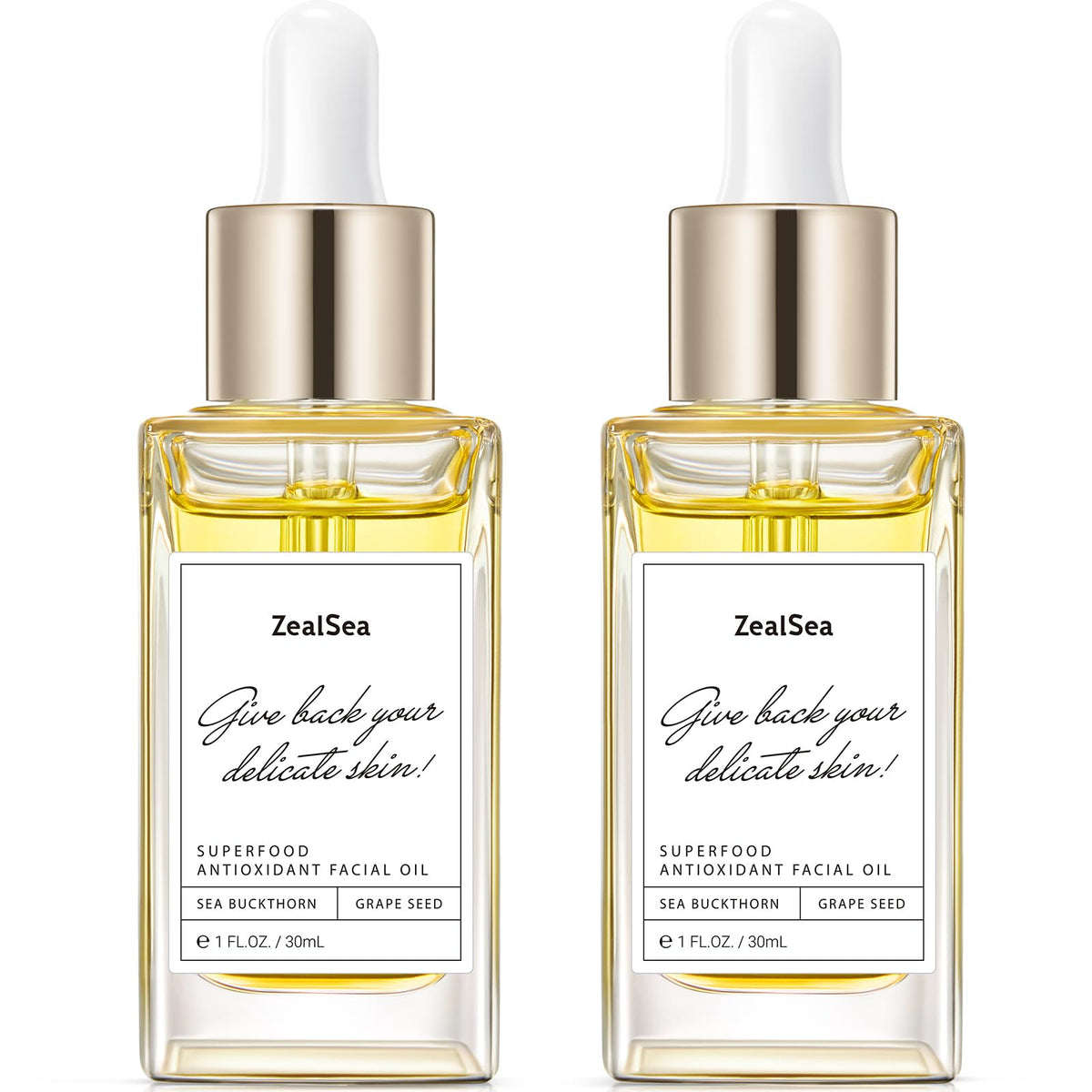 ZealSea Superfood Antioxidant Face Oil: Facial Oil with Antioxidant Rich Plant-Based Oils Hydrating and Smooth Dry Skin Care Gua Sha Massage Skin Therapy Oil for Women Men, 1 Fl Oz (Pack of 2)