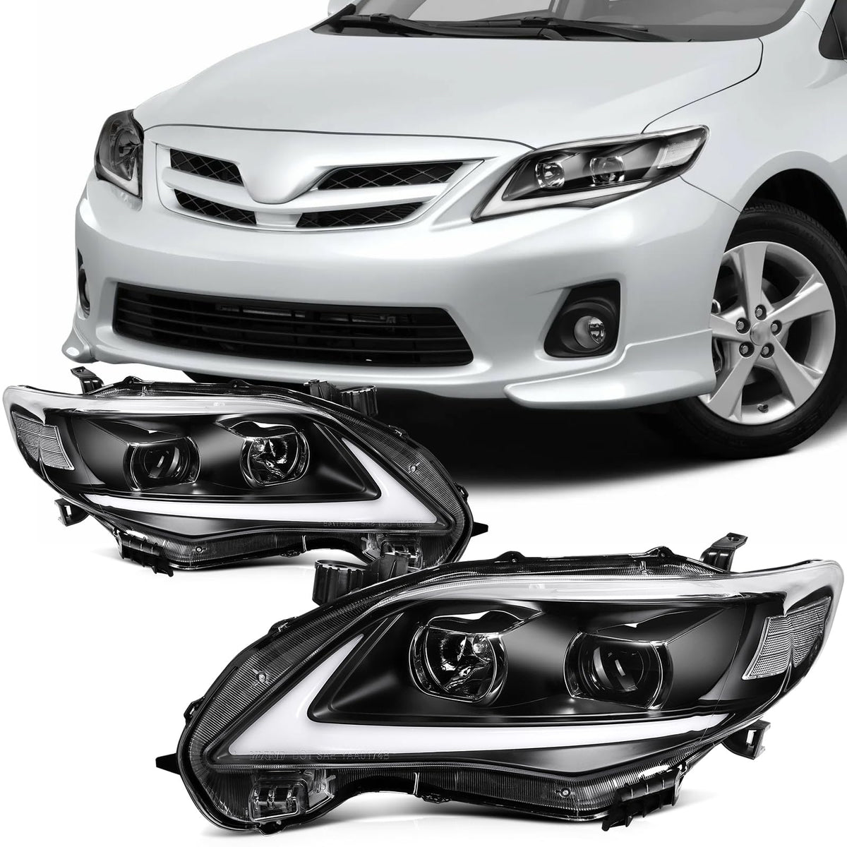 SCITOO Pair Of LED DRL Headlight Assembly For Toyota Corolla 2011-2013 Projector Headlamp Set