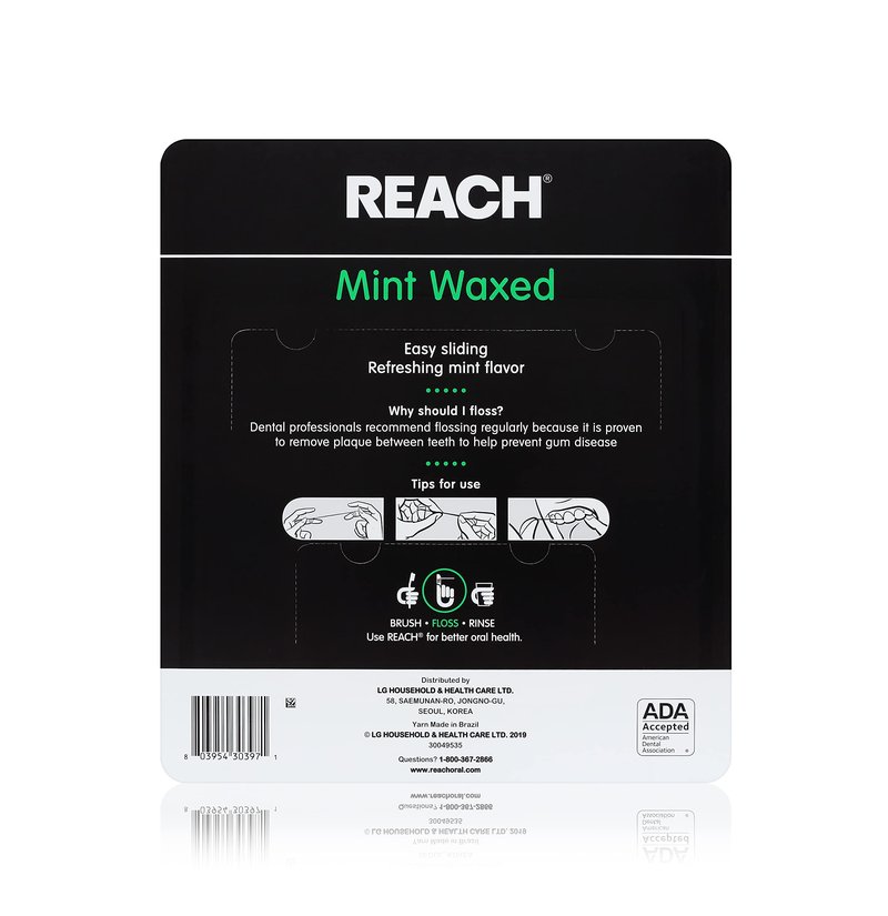 Reach, Waxed Dental Floss, Mint, Plaque Remover for Teeth, Shred Resistant, Floss Slides Smoothly, Easy to Use, Waxed, Deep Cleaning Teeth, Oral Care, Pfas Free, for Adults and Kids, 55 yd, 1 Count
