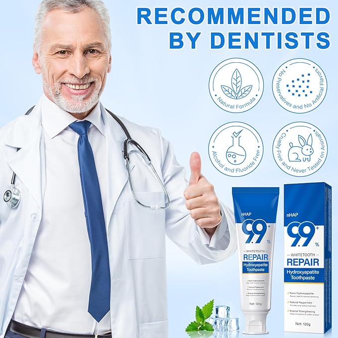 Hydroxyapatite Toothpaste 9.9%, 2PCS Nano Hydroxyapatite Toothpaste (Fluoride Free) for Enamel Protection and Tooth Strengthening –Gentle Mint, Fresh Breath, Daily Use for Oral Care