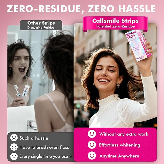 Callsmile Teeth Whitening Strips: 32 Treatment – Formulated for Sensitive Teeth – Gentle & Fast Whitening at Home, Removes Coffee, Tea & Smoke Stains, No Residue “Peel & Go”