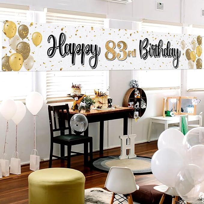 Happy 83rd Birthday Decorations,83rd Gold Balloon Large Birthday Hanging Banner Sign - Cheers to 83 Years Old Bday Party Supplies.