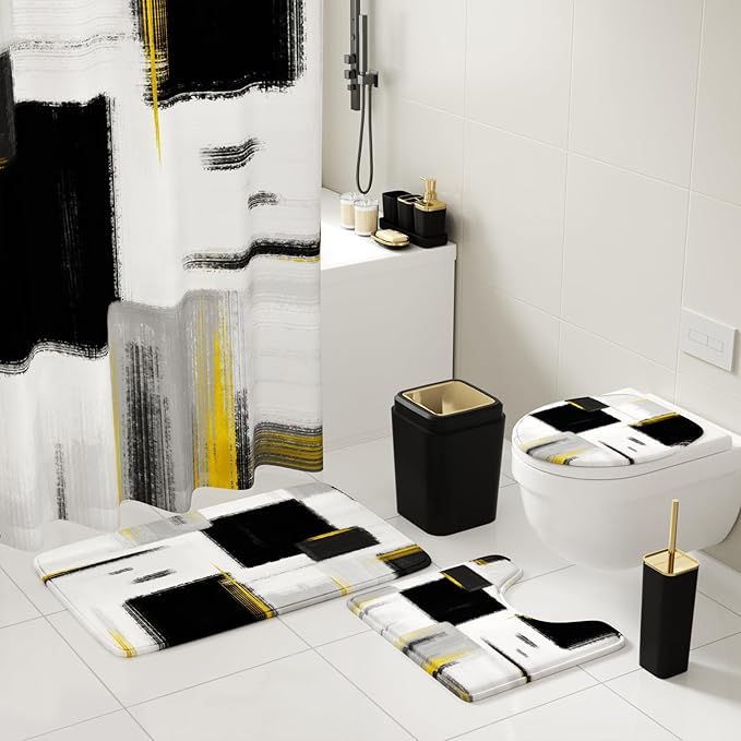 Bathroom Accessories Set - 26PCS Black Bathroom Set, Bathroom Accessory Set with Shower Curtain and Rugs and Bathtub Mats for Home