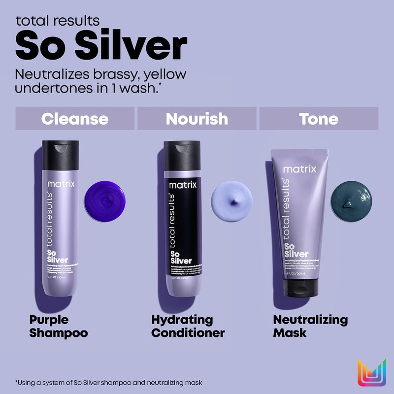 MATRIX Total Results So Silver Color Depositing Purple Shampoo For Neutralizing Yellow Tones | Tones Blonde & Silver Hair | For Color Treated Hair