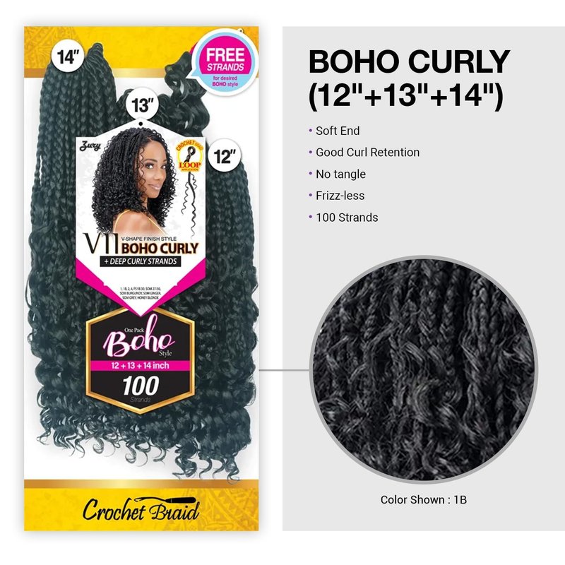 Royal Zury Crochet Briad V-shape Finish Style V11 Boho Curly (12"+13"+14") (SOM 27/30)