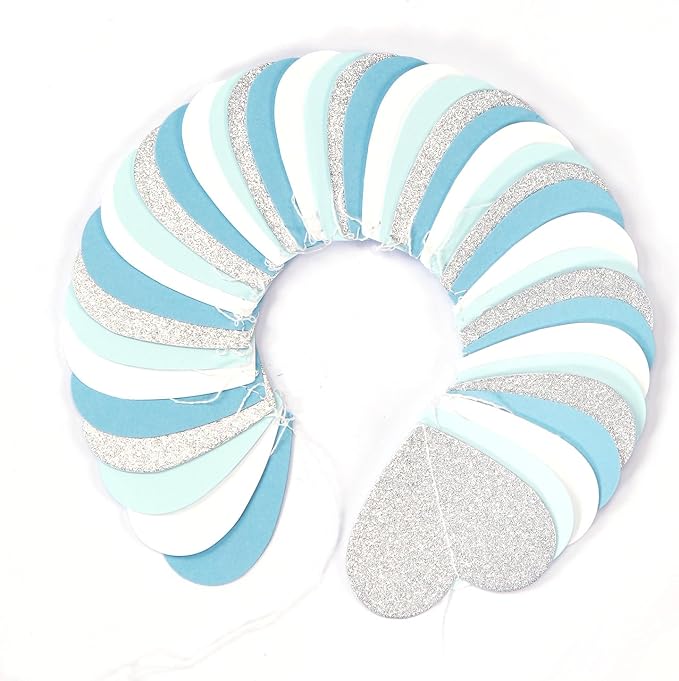 Light-Blue White-Silver Party-Decoration Heart Garland - 52ft Baby Boy Shower Birthday Streamers,Graduation Bachelorette Bridal Christmas Banner Decor Lasting Surprise