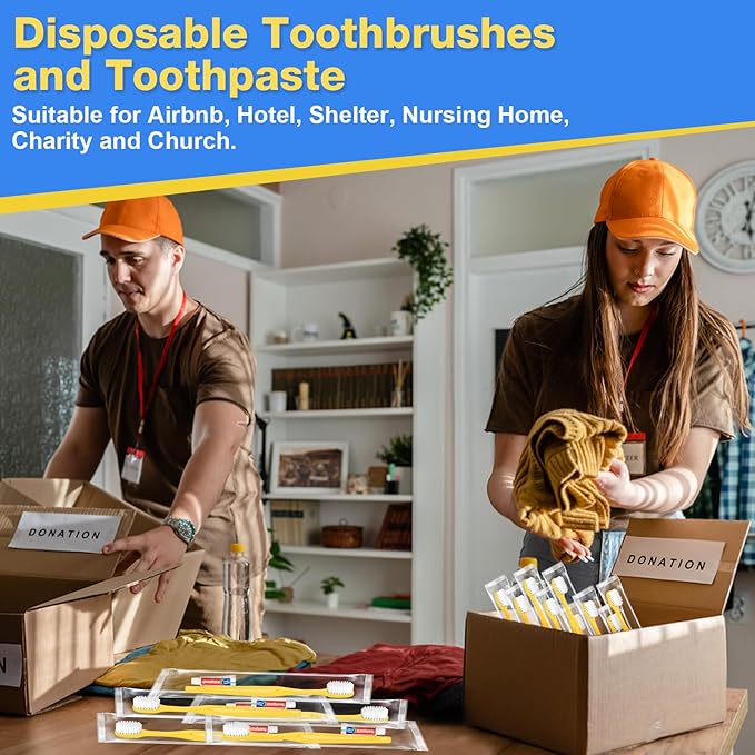 Disposable Toothbrushes with Toothpaste 10 Pack, Travel Size Toothbrush and Toothpaste Set, Bulk Tooth Brush Tooth Paste Kit, Individually Wrapped Travel Toiletries for Homeless, Hotel