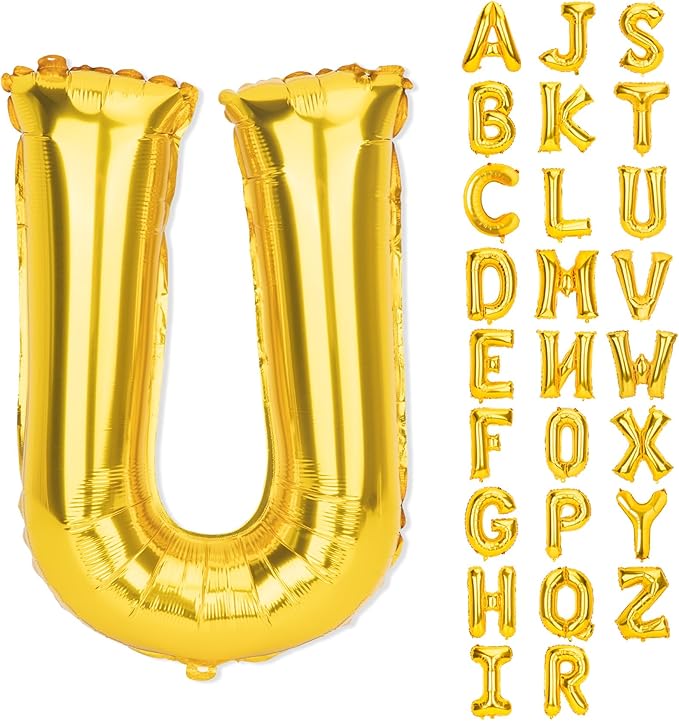 Gold Letter Balloons 40 Inch U Balloon Letters U Alphabet Balloons Giant Letters With Straw Big Balloons Foil Large Gold Balloons For Birthday Party Decorations Wedding Thanksgiving Christmas Balloons