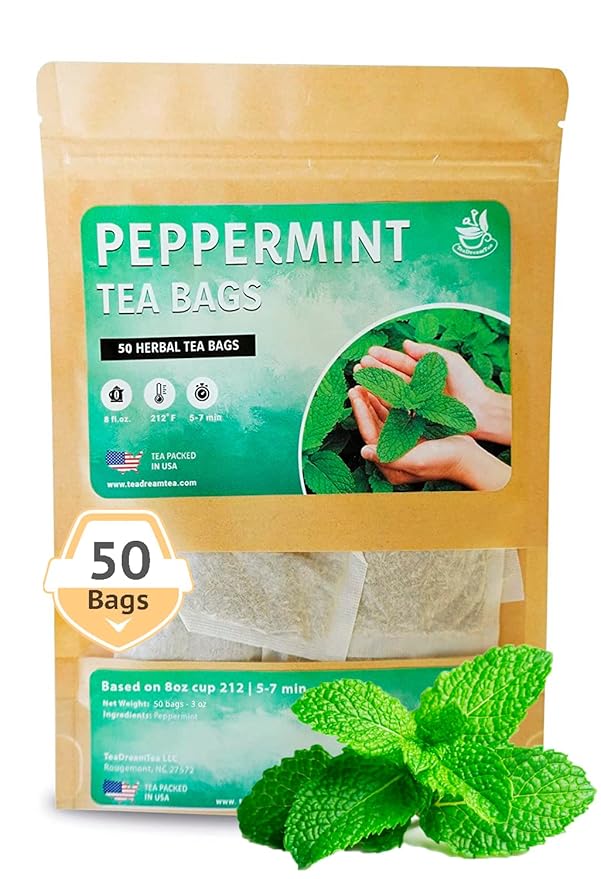 TeaDreamTea Peppermint Tea Bags - Alleviates Digestive Discomfort | Herbal Tea - Healthy Tea | Aromatic & Caffeine Free Tea - Bulk Tea Bags (50 Teabags)
