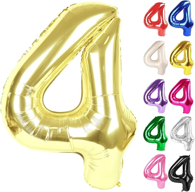 Champagne Gold Number 4 Balloon 40 Inch, White Gold 4 Balloon Number, 4th Birthday Decorations, Light Gold Party Supplies for Boys Girls