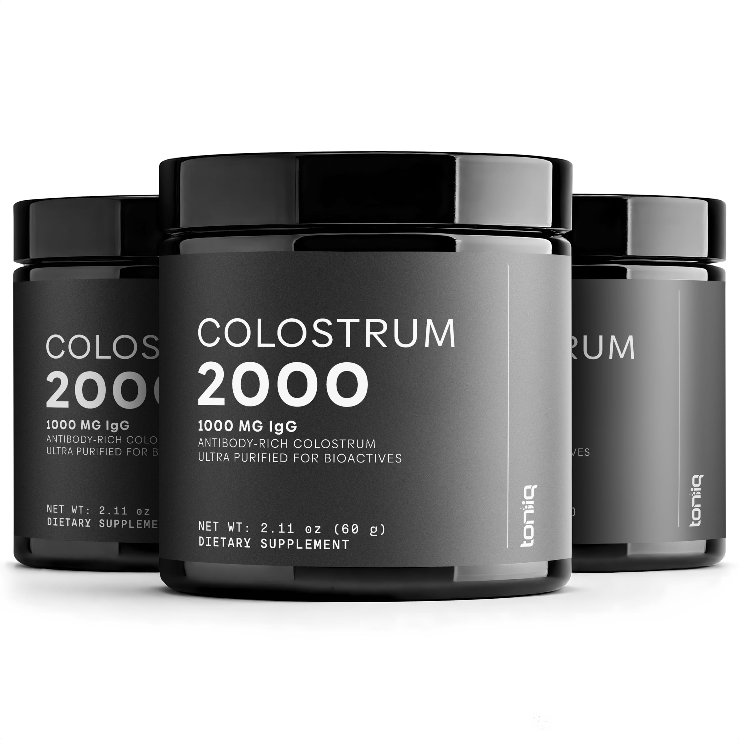 Toniiq Bovine Colostrum Powder Supplement 2000mg - 50% IgG for Gut Health, Immune Support & Skin - French Colostrum Farm-to-Jar Traceable, Microfiltered, Third-Party Tested - 90 Servings