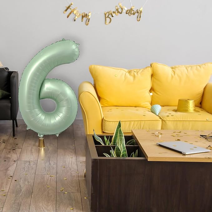 40 Inch Olive Green Large Number Balloons 0-9, Number 6 Balloons Foil Mylar Big Number Balloons, Helium Number Balloons Decorations For Birthday, Anniversary Events, Wedding Party