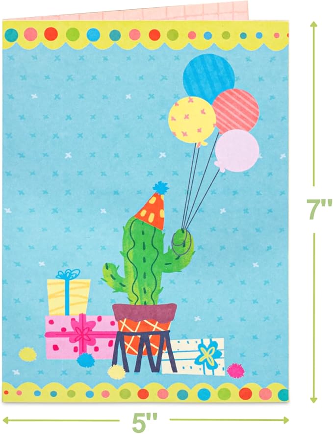 Paper Love 3D Birthday Pop Up Card, Happy Birthday Cactus, For Adults or Kids - 5"x7" Cover - Includes Envelope and Note Tag