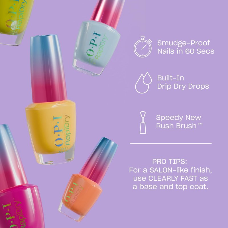 OPI RapiDry Stun n’ Done | Semi-sheer Soft Peach Shimmer Quick Dry Nail Polish | Vegan, Smudge Proof, Fast Drying