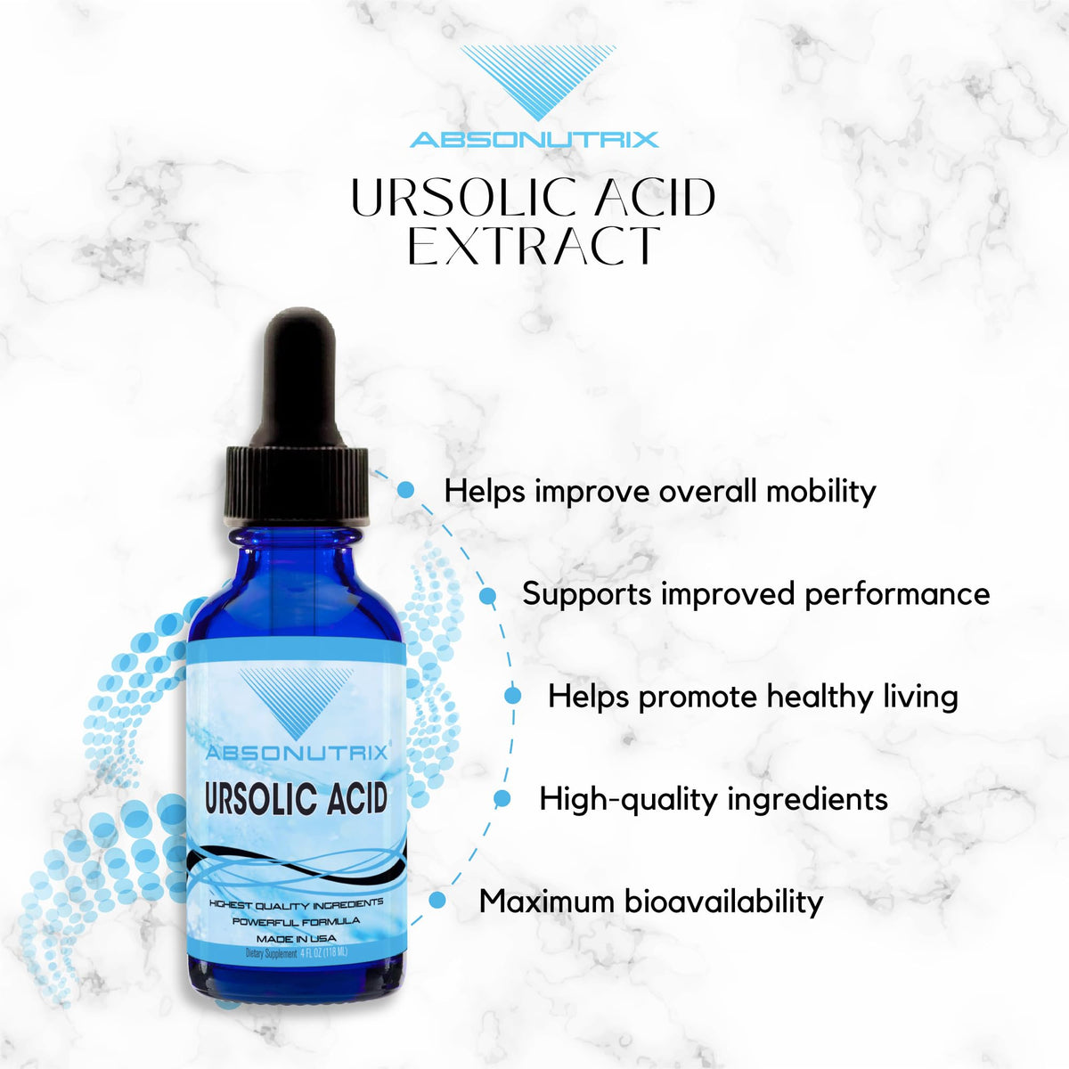Absonutrix Ursolic Acid 590mg, 4 Fl Oz Bottle, 200 Highly Potent Servings, High Bioavailability, Quick Absorption, Third-Party Tested, GMP-Certified, Non-GMO, Cruelty-Free Products, Made in USA