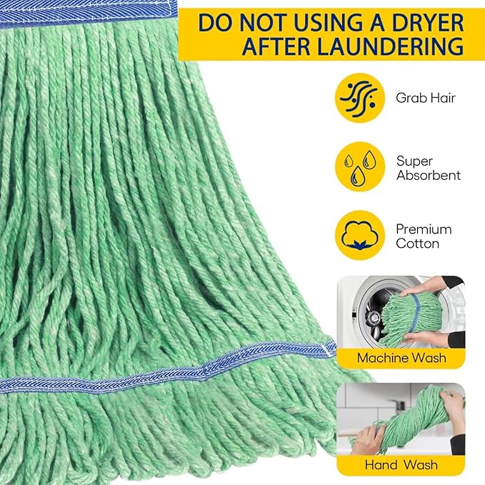 Matthew Cleaning Heavy Duty Mop Head Commercial Replacement for General and Floor Cleaning , Wet Industrial Blue Cotton Looped End String Head Refill (Case of 36) Green