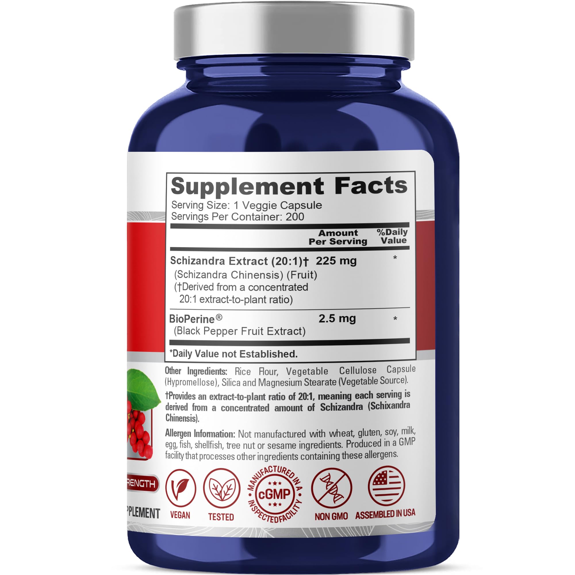 NusaPure Schizandra Berries Capsules, 225 mg, 200 Veg Capsules (Non-GMO, Vegan)