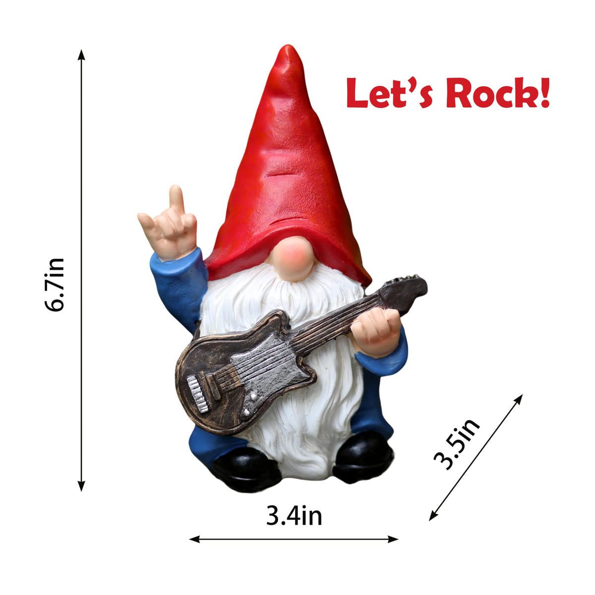 WSHMZYHOME Garden Gnome with Guitar 7.1“ Figurine Ornament for Indoor Outdoor Home Patio Yard Lawn, Red Hat, Blue Outfit, Indoor Outdoor Decorative Statue