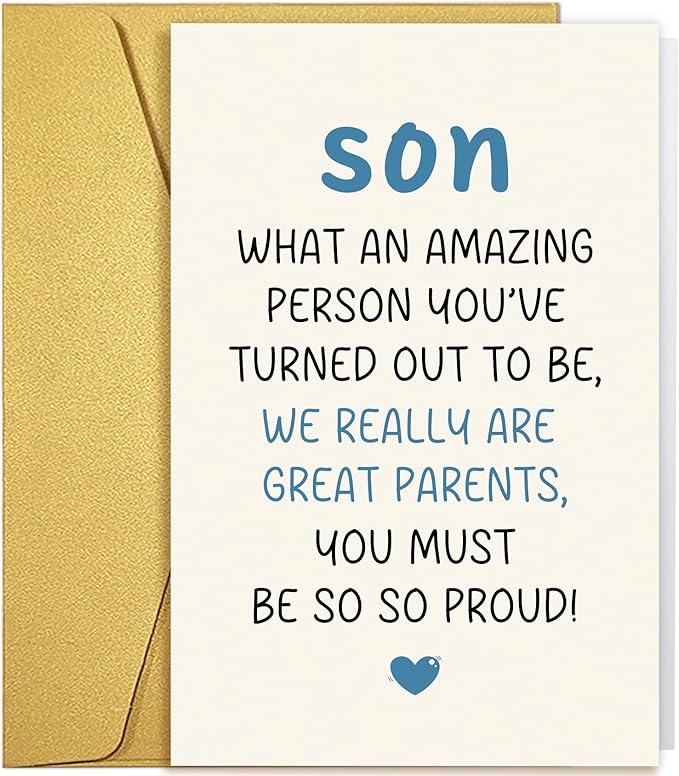 Qiliji Funny Son Birthday Card from Parents, Humorous Birthday Card for Adult Son, Sons Bday Cards Gifts from Mom and Dad, We Are Great Parents You Must Be So Proud