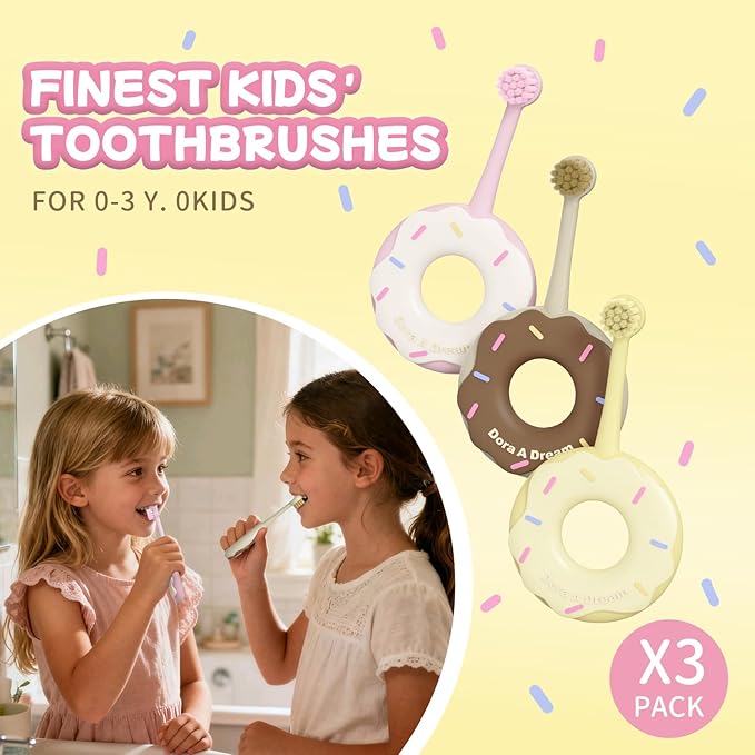 Infant Teething Ring Toothbrush for 0-3 Years, Safe and Soft, Infant Oral Care Teether with Bristles, Gentle on Baby Teeth and Gums, Dentist Recommended (3-Pack)