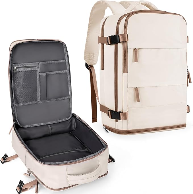 coowoz Travel Backpack For Women Men,Carry On Backpack,Hiking Backpack Outdoor Sports Rucksack Casual Daypack travel essentials(Beige Brown)