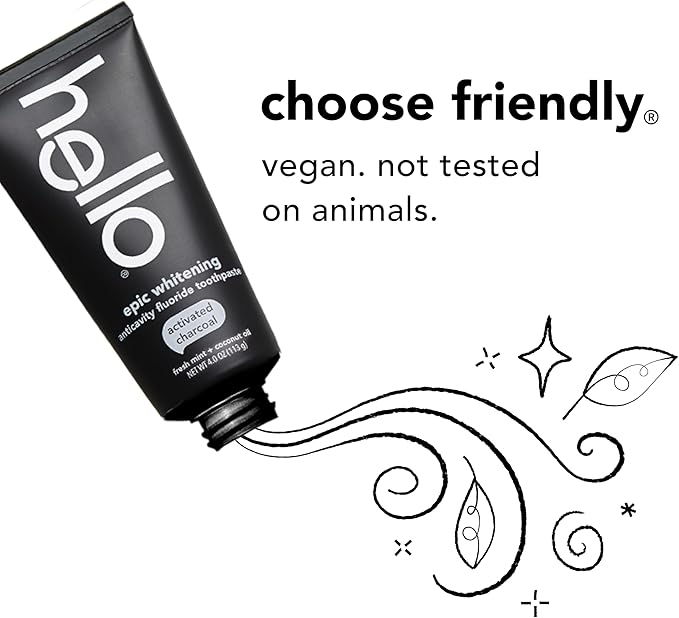 Hello Activated Charcoal Toothpaste – Fluoride-Free, Whitening, Fresh Mint & Coconut Oil, SLS-Free, Vegan, Cruelty-Free, 4oz, 3-Pack