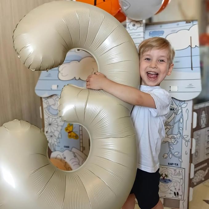 40 Inch Cream Number 4 Balloon, Beige Large 4th Birthday Balloons, Digital 4 Cream White Giant 4 Foil Balloon Helium for Boys Girls 4th Birthday Decorations Anniversary Baby Shower Party Supplies