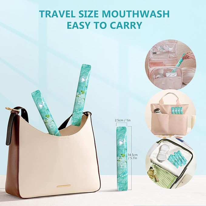 Mouthwash Travel Size Portable 60 Individual Disposable Packets to Go, Alcohol & Fluoride Free Fresh Mint Mouthwash Strips for Superior Oral Hygiene (Pack of 60)