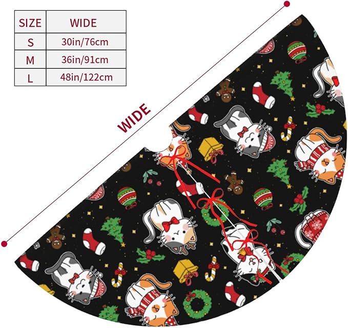 Funny Cats Christmas Tree Skirt, 30 Inch Xmas Tree Mat for Holiday Party Home Decor Indoor Outdoor Use with Adorable Cat Designs 48"
