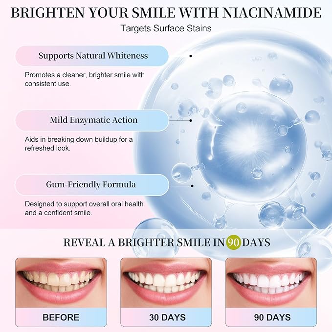 Niacinamide Whitening Toothpaste,100g Niacinamide Toothpaste to Fresh Breath, Sensitive Teeth Safe, Stain Removal & Gum Care for Coffee/Tea/Smokers (200 G)