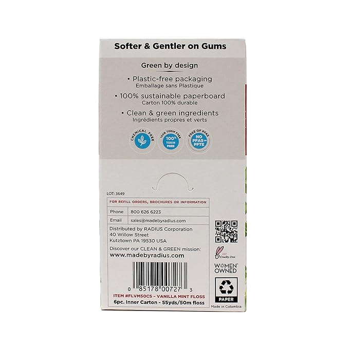 RADIUS Vanilla Mint Dental Floss 55 Yards Vegan & Non-Toxic Oral Care Boost & Designed to Help Fight Plaque Clear - Pack of 4