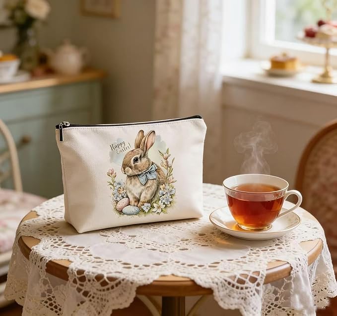 GRITOSE Happy Easter Small Makeup Bag Women Girls Cosmetic Bag Party Gift with Funny Bunny desigsn Easter Accessories for Lovers Mother Friend Student Travel Pouch with Zipper