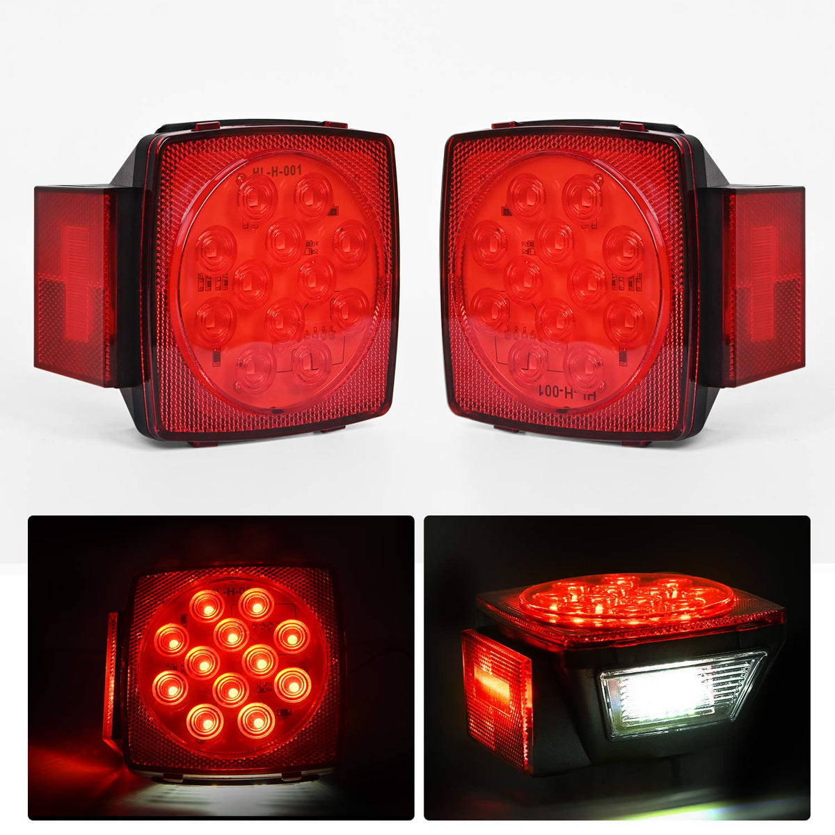 Nilight 2PCS Square LED Trailer Light Low Profile Submersible IP68 Stop Turn Tail Side Marker License Lamp for 12V Utility Boat