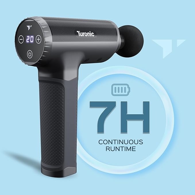Turonic Professional Handheld Massage Gun - Deep Tissue Percussion Massager, 20 Speeds, 7 Heads, Quiet, Powerful, Portable, Cordless, Great for Athletes, Personal Use, Shoulder, Foot, Back Body, GM5